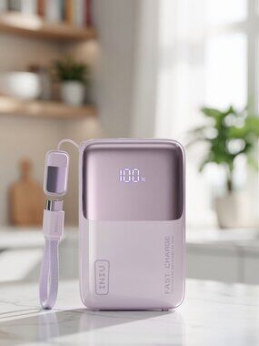 INIU 10000mAh 45W Ultra Mini Portable Charger Power Bank with Cable - Purple